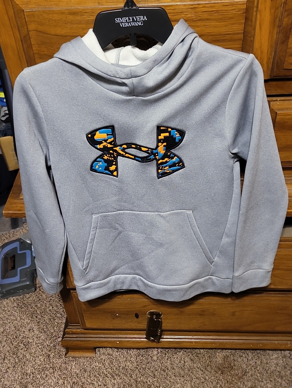 Under Armour Gray Hoodie with Blue & Orange Camo Logo